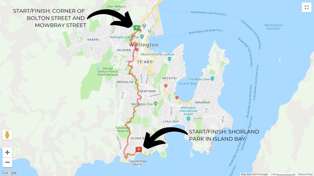 A map of the Southern Walkway route that shows the start and finish points.