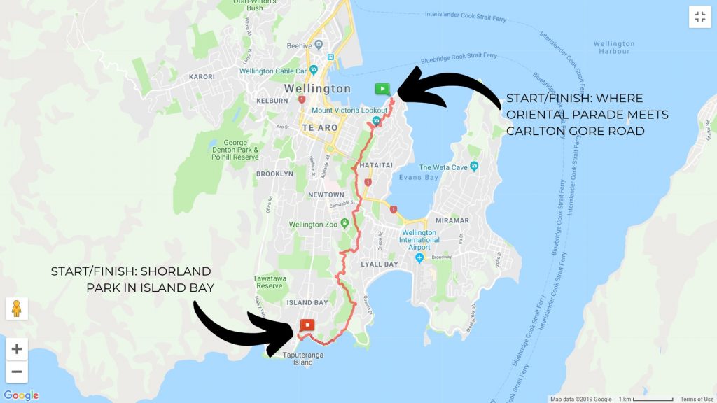 A map of the Southern Walkway route that shows the start and finish points.