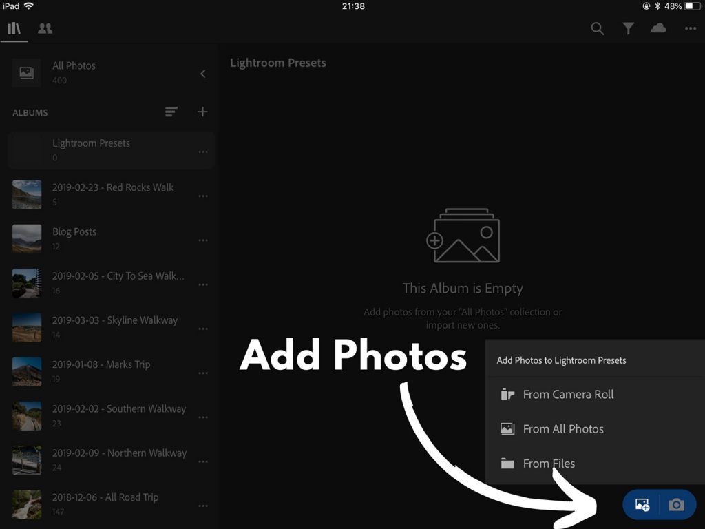 A printscreen showing step 2 of Lightroom presets how to install on Lightroom mobile