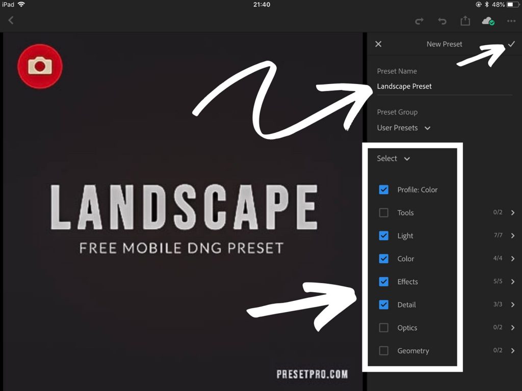 A printscreen showing step 6 of Lightroom presets how to install on Lightroom mobile