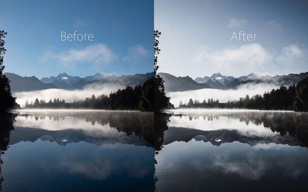 A comparison of two images looking at the before and after of using a Lightroom preset called The Wall one of the best free Lightroom Landscape Presets.
