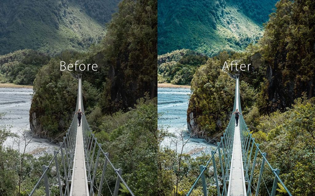 Looking at the difference between an unedited image and an image that has been edited with Travel which is one of the best free Lightroom Instagram presets.