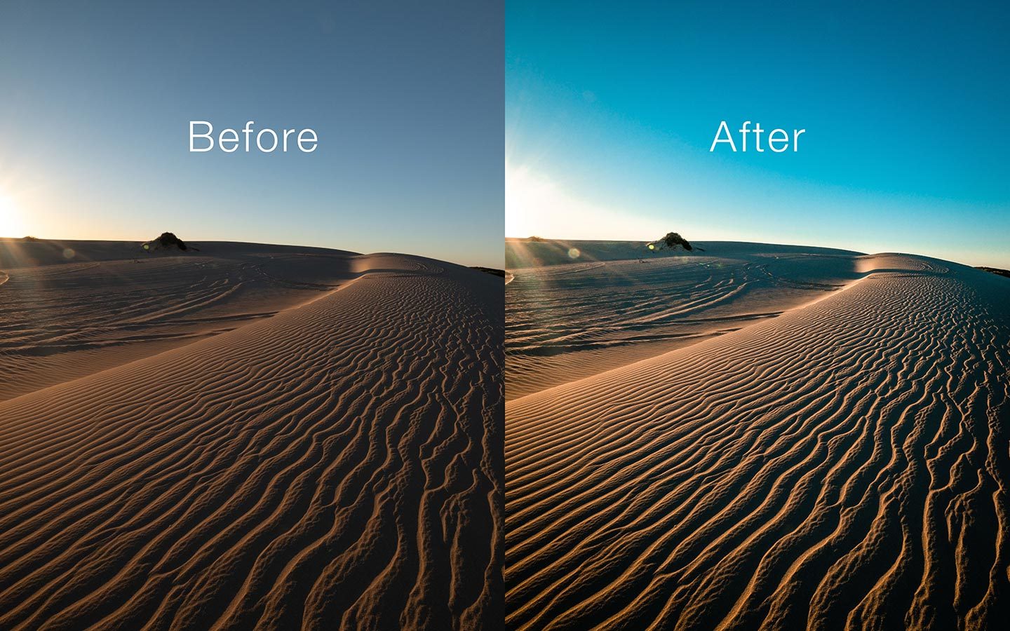 A before and after comparison of the Vivid preset.