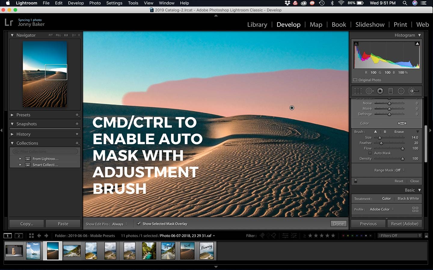 An amazing Lightroom Hack that can save you time is the use of the auto mask function when using the spot removal tool. You can see what that looks like in the screenshot.
