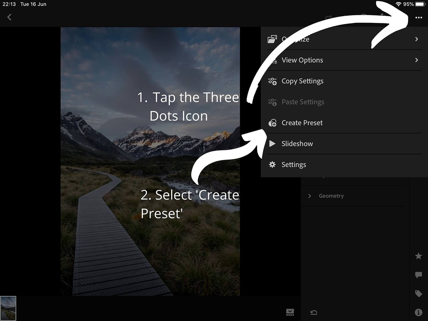 This printscreen demonstrates part 3/4 of installing your new presets using the mobile application something we go into detail during this Lightroom presets guide.